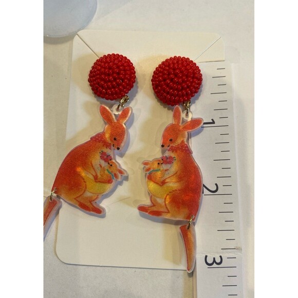 Earrings Kangaroo & Joey Stud Orange Moving Tail Whimsical Statement Unique - Picture 5 of 7